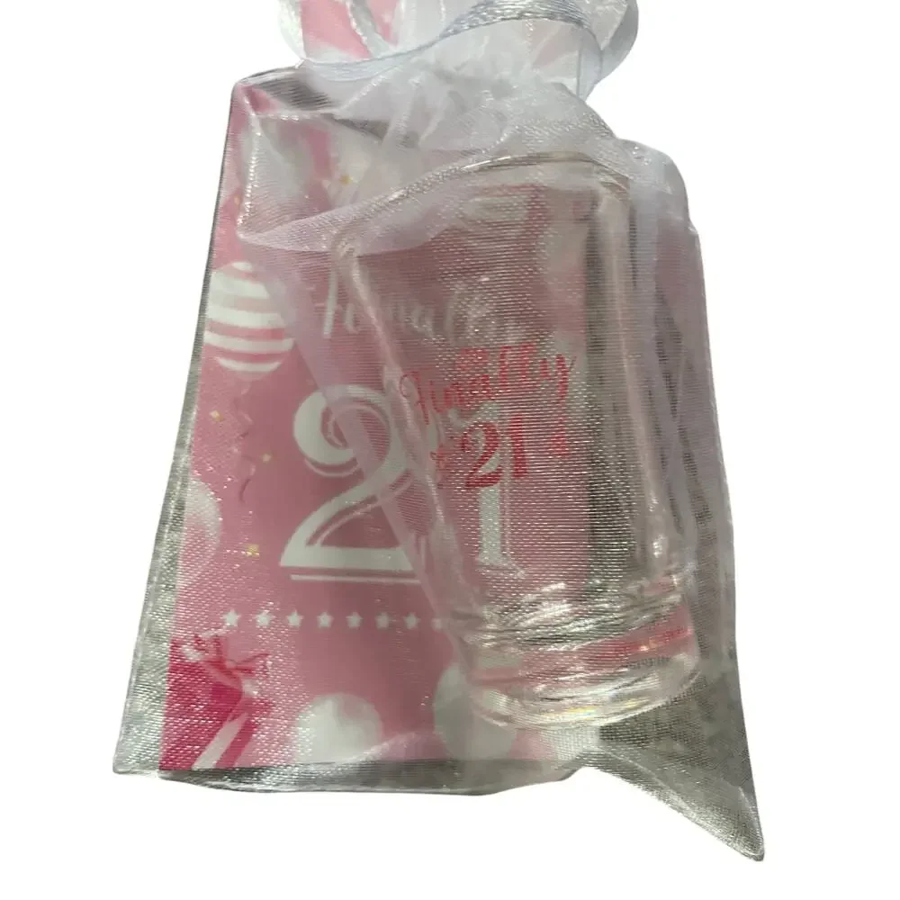 21 Yr Old Birthday Shot Plastic Glasses Party Favors and Happy Birthday Pink pin